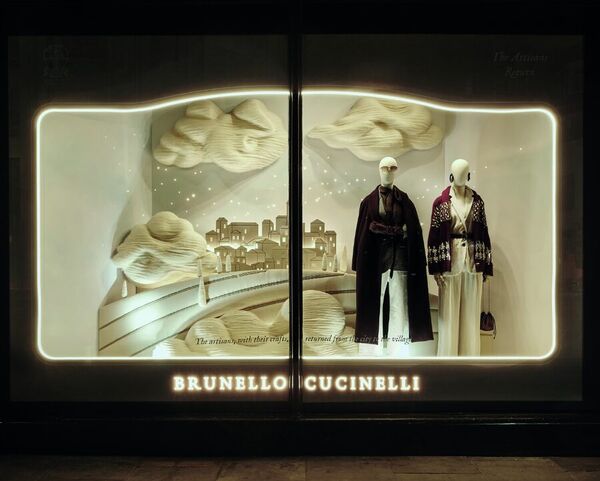 A Brunello Cucinelli Christmas window at Harrods