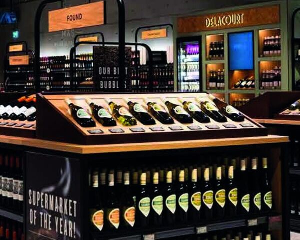 Wine displays in the M&S food hall at Cribbs Causeway