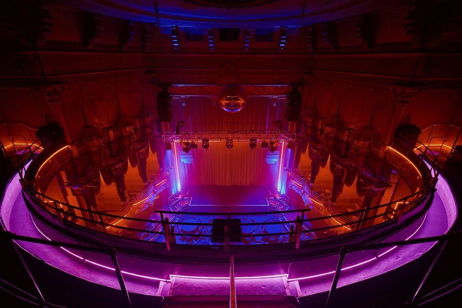 Inside The Clapham Grand, with its balconies and stage